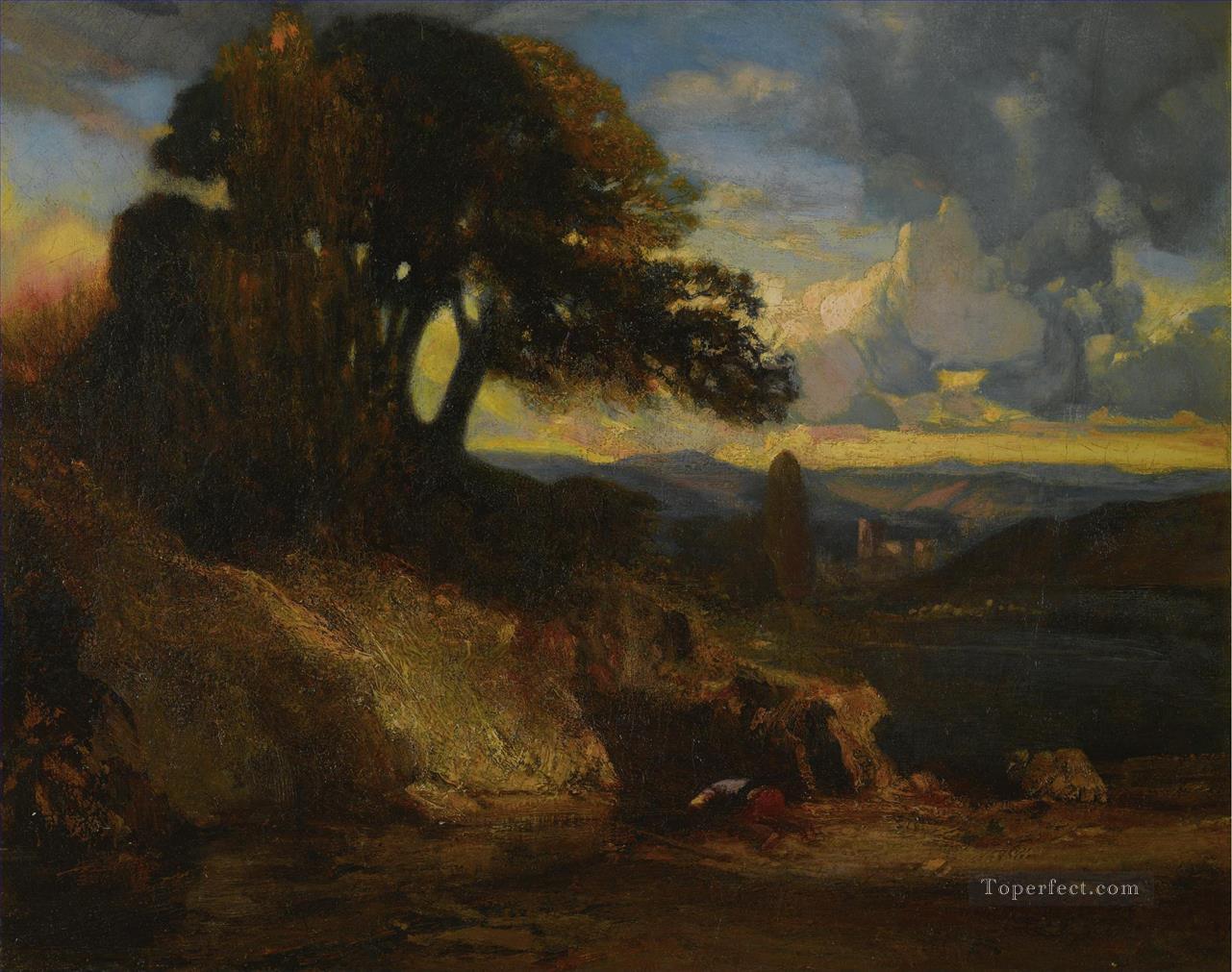 LANDSCAPE AT SUNSET Alexandre Gabriel Decamps Orientalist Oil Paintings